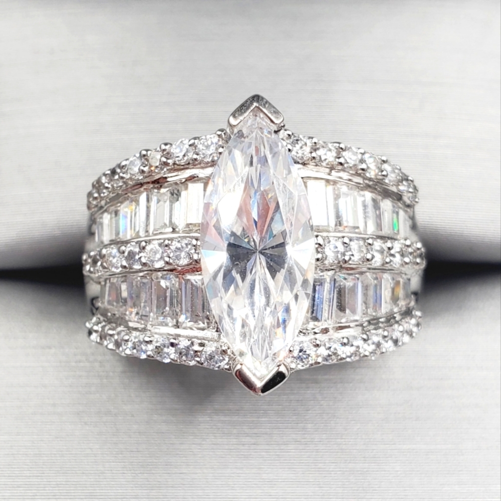2 Carat Marquise Diamond Simulant Rhodium - 925 Sterling Silver Ring
